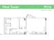 Detailed floor plan showcasing a 2-bedroom, 2-bath layout in West Tower W712 at 601 W Rosemary St # 712, Chapel Hill, NC 27516