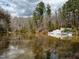 Picturesque pond surrounded by lush trees and a charming dock at 6412 Heartwood Dr, Chapel Hill, NC 27516
