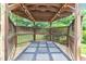 Cozy gazebo interior with decorative lattice and string lights, creating a warm and inviting atmosphere at 6828 Edwell Ct, Raleigh, NC 27617