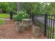 Cozy backyard area with a unique stump table and seating arrangement at 800 E Forest Hills Blvd, Durham, NC 27707