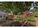 Wide backyard featuring landscaping, dining area, privacy fence and a garden at 800 E Forest Hills Blvd, Durham, NC 27707