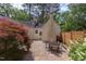 Landscaped backyard featuring patio and outdoor dining set at 800 E Forest Hills Blvd, Durham, NC 27707