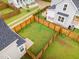 Aerial view of backyard, wooden fence, green grass, and perfect for entertaining at 902 B Oakland Ave, Durham, NC 27705