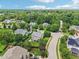 An aerial view of a residential area with mature trees and green spaces and various home styles at 1008 Wolfs Bane Dr, Apex, NC 27539
