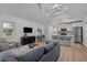 Bright, open-concept living area with vaulted ceilings, sleek furniture, and modern finishes at 1015 Watts St, Durham, NC 27701