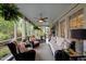 Covered porch with wicker furniture, overhead fan, and hanging plants at 1015 Watts St, Durham, NC 27701