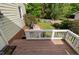 Wood deck overlooking a yard, with a stone pathway and privacy fence at 10516 Cokesbury Ln, Raleigh, NC 27614