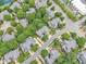 An aerial perspective features beautiful homes with gray roofs, nestled among mature trees and well-manicured lawns in a community at 11012 Southwalk Ln, Raleigh, NC 27614