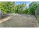 Well-maintained outdoor tennis court surrounded by a chain link fence and trees at 1104 Berwyn Way, Raleigh, NC 27615