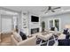 Staged living room with fireplace, built-ins, and comfortable seating area on hardwood floors at 1702 Falls Church Rd, Raleigh, NC 27609