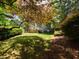 Spacious backyard with lush lawn, mature trees, and a deck in the background at 201 Cooke St, Raleigh, NC 27601
