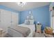 Cheerful bedroom with blue walls, a closet, and a comfy bed at 210 Mayfield Dr, Apex, NC 27539