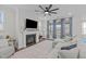 Inviting living room featuring a fireplace, large TV, and comfortable seating at 2924 Watering Hole Way, Apex, NC 27502