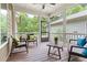 Screened porch with comfortable seating, ceiling fan, and a serene view of the backyard at 306 Crossland Dr, Chapel Hill, NC 27517