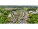 Aerial view of a community with lush lawns, lake and manicured landscaping at 306 Faith Dr, Gibsonville, NC 27249