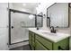 Bathroom with walk-in shower, dual sink vanity, and modern finishes at 361 Anterbury Dr # B, Apex, NC 27502