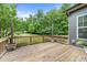 Wooden back deck overlooking a lush, private backyard at 420 Creekhurst Pl, Cary, NC 27519
