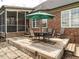 Outdoor deck perfect for entertaining with dining set, umbrella, and brick exterior view at 4266 Aviemore Run, Burlington, NC 27215