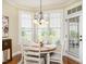 Sunlit breakfast nook with a round table, chairs, and views of the backyard and deck at 4266 Aviemore Run, Burlington, NC 27215