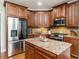 Stylish kitchen boasts wood cabinets, granite countertops, and stainless steel appliances at 4266 Aviemore Run, Burlington, NC 27215