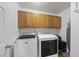 Well-equipped laundry room featuring a modern washer and dryer and plenty of storage at 4621 Youngsbury Ct, Raleigh, NC 27604