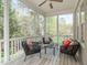 Cozy screened porch with comfortable seating and views of the serene wooded backyard at 5410 Highcroft Dr, Cary, NC 27519