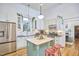 Bright kitchen featuring white cabinetry, stainless steel appliances, and an island with breakfast bar at 813 Burch Ave, Durham, NC 27701