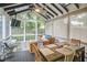 Relaxing screened porch with a dining table, comfortable seating, and backyard views at 813 Burch Ave, Durham, NC 27701