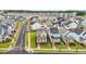 An aerial view shows the layout of two-story homes with green lawns in a well-planned community at 825 Abbyberry Dr, Wake Forest, NC 27587
