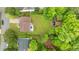 Overhead view of the property, highlighting the expansive backyard and outdoor entertaining space with a brick fire pit at 9013 Dansforeshire Way, Wake Forest, NC 27587