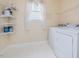 Laundry room with washer, dryer, and shelving at 102 Westside Dr, Chapel Hill, NC 27516