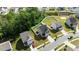 A high aerial view shows the homes, yards, and landscaping in this vibrant, green planned community at 1028 Gallivant Way, Wake Forest, NC 27587