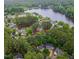 Stunning aerial view of a lakeside community surrounded by lush green trees, showcasing the natural beauty at 113 Spring Cove Dr, Cary, NC 27511