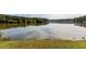 Scenic lake view with trees reflected in the calm water under a partly cloudy sky at 124 Creekvista Dr, Holly Springs, NC 27540