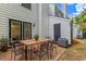 This home features a cozy patio with a wooden table and chairs, perfect for outdoor dining and relaxation at 134 Riverwalk Cir, Cary, NC 27511