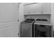 Convenient laundry room with modern washer and dryer units and overhead storage at 143 Swain St, Clayton, NC 27527