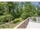 Backyard view from patio with landscaping and view at 1604 Pinecrest Rd, Durham, NC 27705