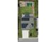 Aerial view of a home with solar panels, spacious backyard with a playground and garden boxes, and a two-car garage at 2622 Perthshire Ln, Fuquay Varina, NC 27526