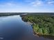Aerial view of the lake, the shoreline, docks, and trees with the description of access to a private lake at 3829 Westbury Lake Dr, Raleigh, NC 27603