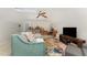 Cozy bonus room with plush carpeting, television, and a comfortable teal sofa at 5136 Liberty Grove Rd, Liberty, NC 27298