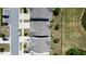 Overhead view showcasing the home's roof, adjacent properties, and surrounding neighborhood layout at 524 Rowanwood Way, Apex, NC 27523