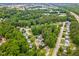 Wide aerial view of a neighborhood surrounded by lush trees and a highway in the distance at 6321 Lymington Dr, Raleigh, NC 27616