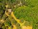 An aerial view of a home surrounded by mature trees and large grassy yard at 815 Solitude Pt, Chapel Hill, NC 27516