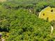 An aerial view showcasing multiple homesites among mature trees and grassy meadows at 815 Solitude Pt, Chapel Hill, NC 27516