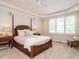 Beautifully appointed main bedroom featuring plush carpet, plantation shutters, and designer furnishings at 101 Temple Gate Dr, Cary, NC 27518