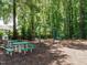 Community playground featuring swings and picnic tables surrounded by mature trees at 101 Temple Gate Dr, Cary, NC 27518