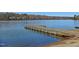 Picturesque view of a wooden dock extending into a serene lake, with a flock of birds resting and calm water at 104 Deer Park Ln, Cary, NC 27518