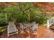 Outdoor deck space featuring patio furniture and a serene wooded view at 10405 Veasey Mill Rd, Raleigh, NC 27615