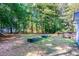 Spacious wooded backyard with two raised garden beds at 10816 Bent Branch Dr, Raleigh, NC 27603