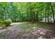Enjoy the beauty of nature in this backyard with mature trees and storage shed at 10816 Bent Branch Dr, Raleigh, NC 27603